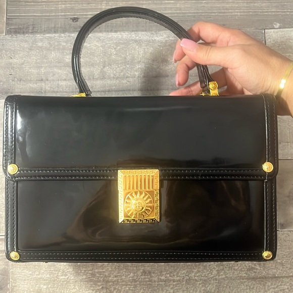 VERSACE Vintage Black Patent Leather Vanity Makeup Case - Picture 1 of 13